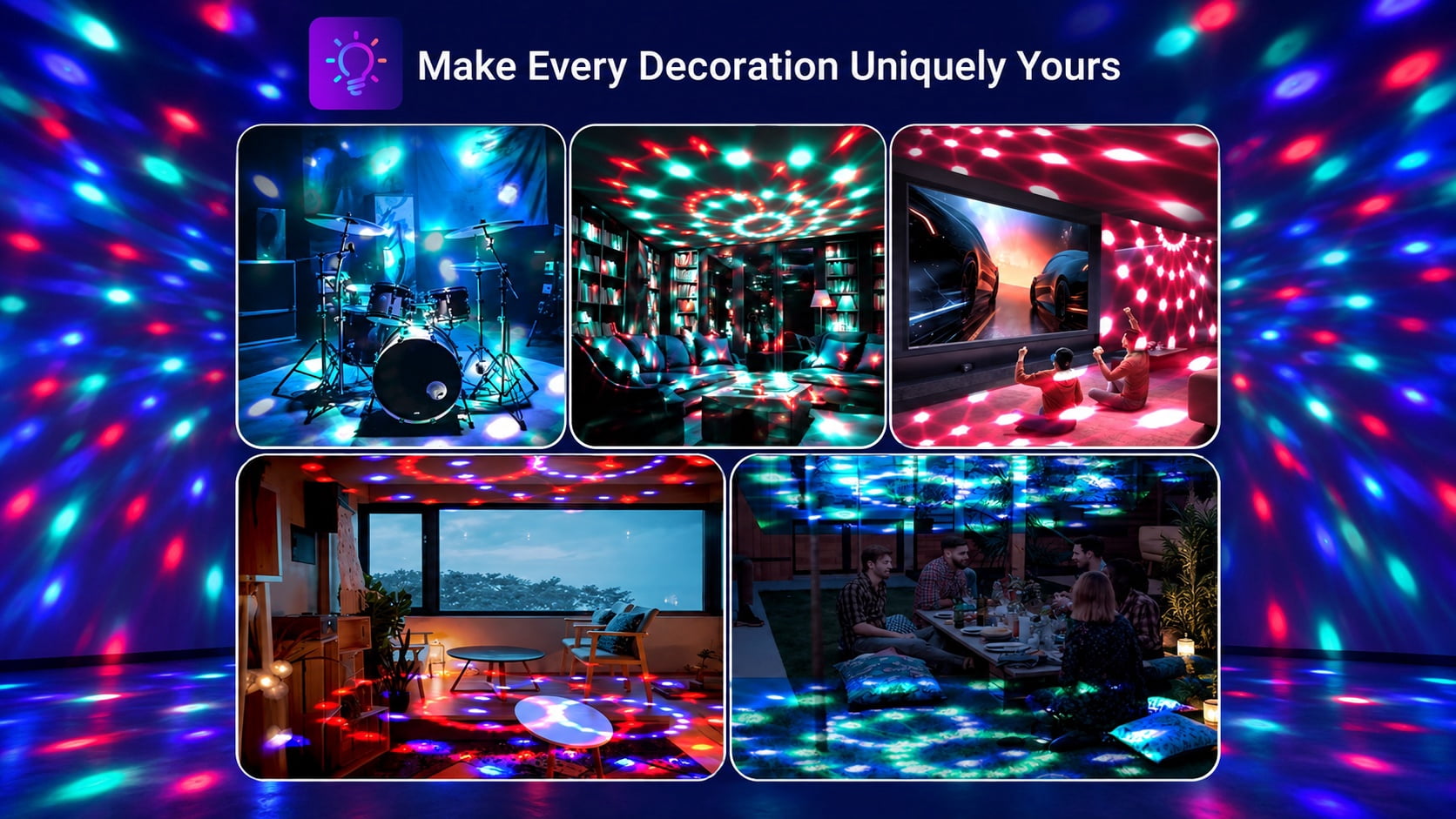 DAYBETTER Disco Ball Decor Strobe LED Party Lights,8 Modes Disco DJ Lights for Parties Decorations Home Dance,Sound Activated