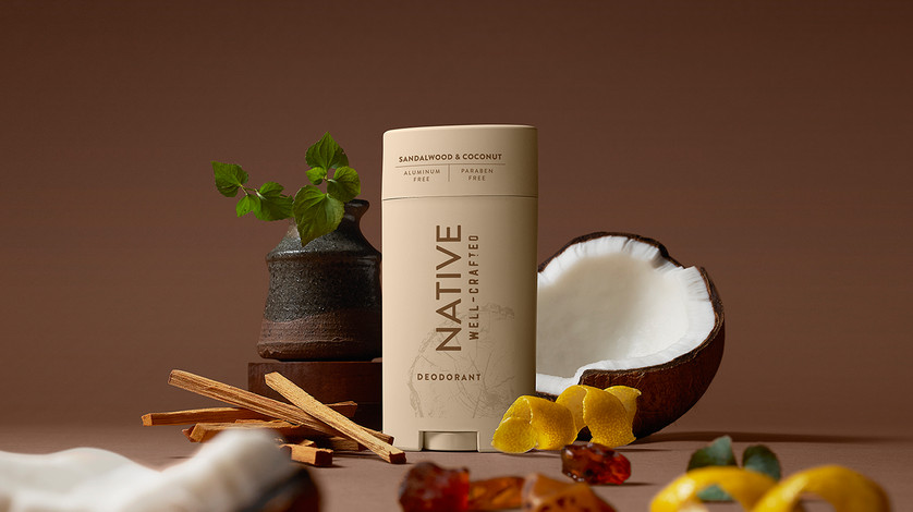 Native Sandalwood and Coconut on a brownish background