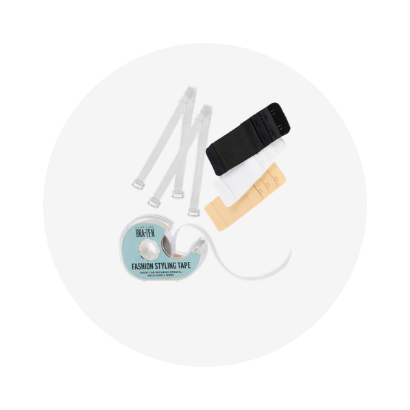 clear bra straps bra extenders in three colors and adhesive fashion tape in dispenser