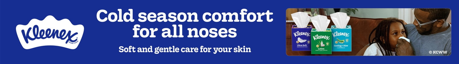 Cold season comfort for all noses soft and gentle care for your skin image of a father holding a tissue to his childs nose