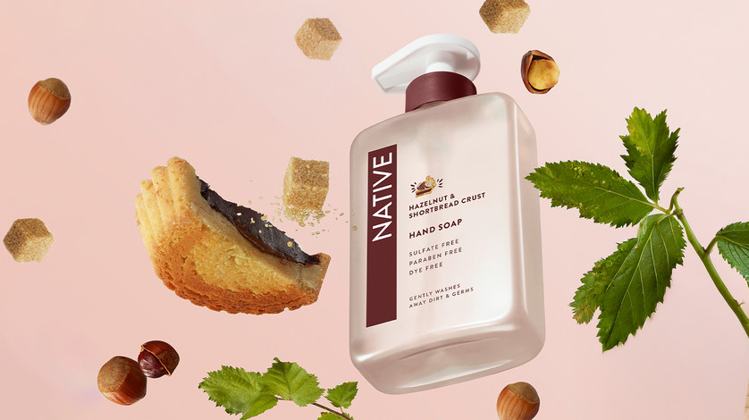 Native Hazelnut and Shortbread on a light pink background