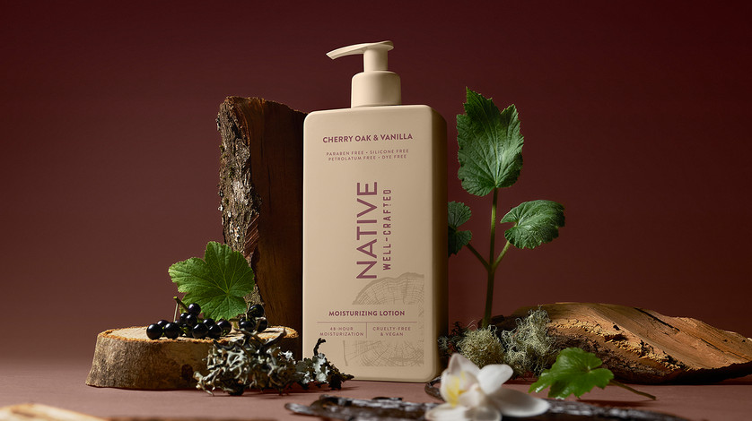 Native Cherry Oak and Vanilla on a maroon background